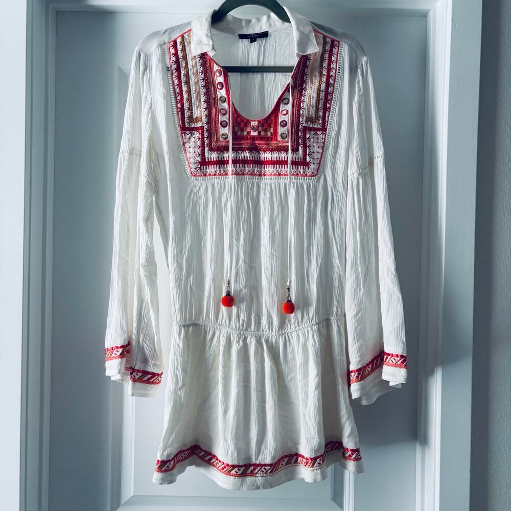 Bohemian Studio F White and Red Embroidered Mini Dress Size 12